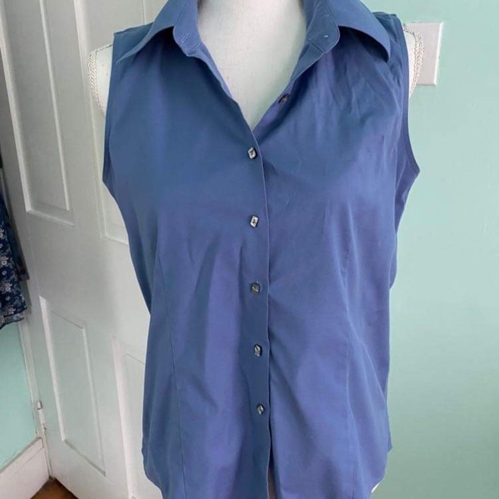 Talbots Blue Sleeveless Button Down Shirt